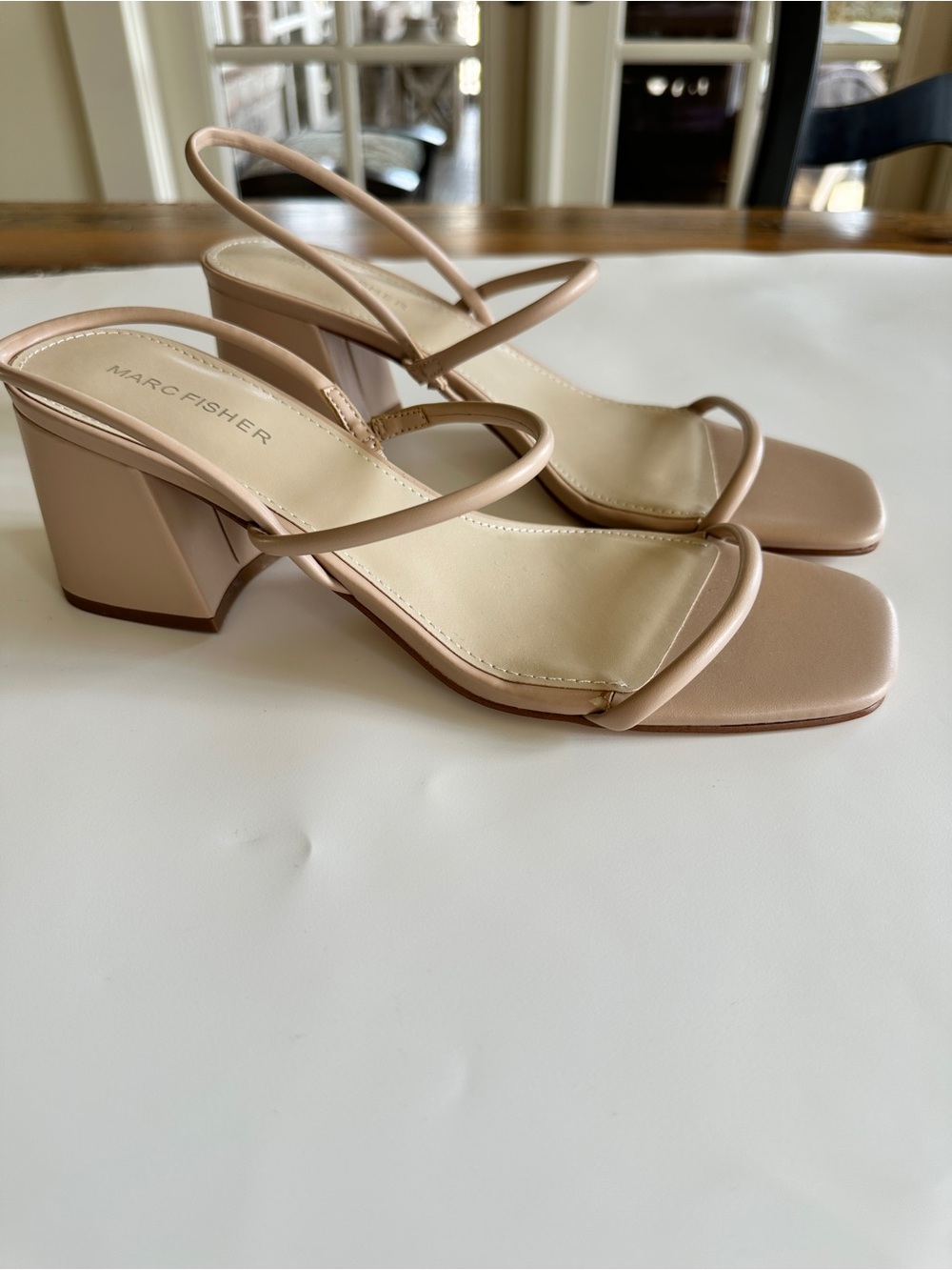 Marc Fisher Tan Elastic Double Band Strappy Block Heel Sandals Size 9